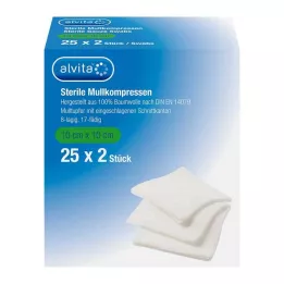 ALVITA Marlės kompresai sterilūs 10x10 cm, 25X2 vnt