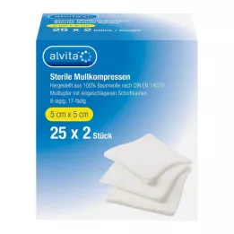 ALVITA Marlės kompresai sterilūs 5x5 cm, 25X2 vnt