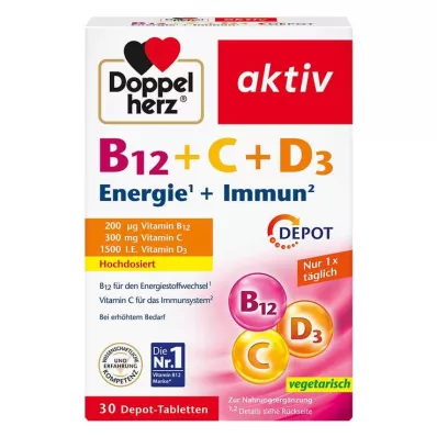 Doppelherz B12 + C + D3 depo veikliosios tabletės, 30 vnt