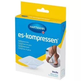 ES-KOMPRESSEN sterilūs 7,5x7,5 cm 8 sluoksnių 17 siūlų, 5X2 vnt