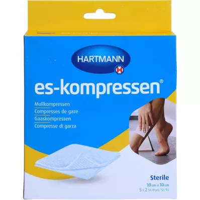 ES-KOMPRESSEN sterilūs 10x10 cm 8 sluoksnių 17 siūlų, 5X2 vnt