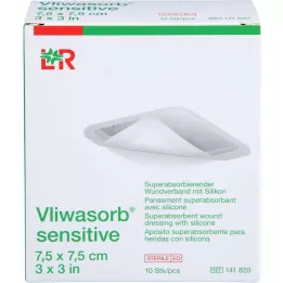 VLIWASORB jautrus 7,5x7,5 cm superabsorbuojantis žaizdų tvarstis, 10 vnt