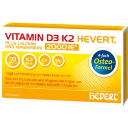 VITAMIN D3 K2 Hevert plius Ca Mg 2 000 TV /2 kapsulės, 60 vnt