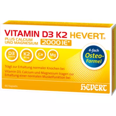 VITAMIN D3 K2 Hevert plius Ca Mg 2 000 TV /2 kapsulės, 60 vnt