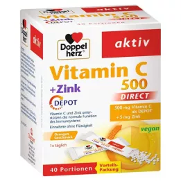 DOPPELHERZ Vitaminas C 500+Cinkas Depot DIRECT Granulės, 40 vnt