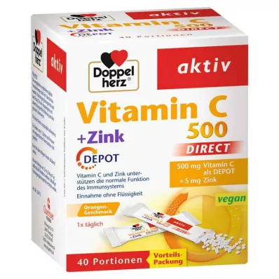Doppelherz Vitamin C 500 + Zinc Depot Direct Granulės, 40 vnt Doppelherz Vitamin C 500 + Zinc Depot Direct Granulės, 40 vnt