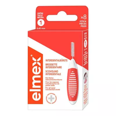 ELMEX Tarpdančių šepetėliai ISO 1 dydžio 0,45 mm oranžinės spalvos, 8 vnt