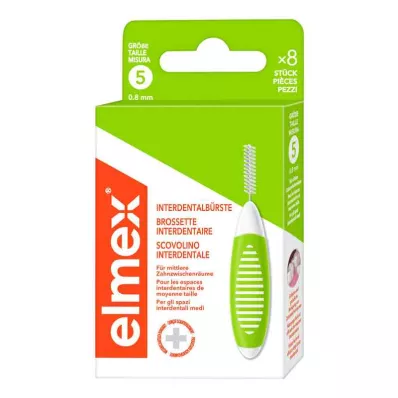 ELMEX Tarpdančių šepetėliai ISO 5 dydžio 0,8 mm žali, 8 vnt