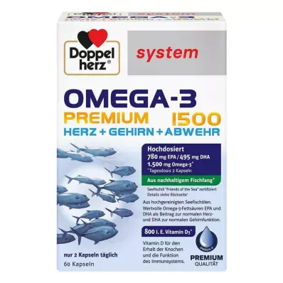 Doppelherz Omega-3 Premium 1500 sistemos kapsulės, 60 vnt