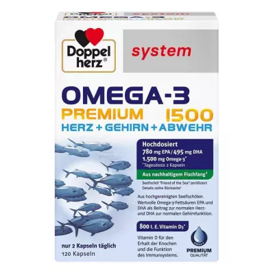 DOPPELHERZ Omega-3 Premium 1500 sisteminės kapsulės, 120 kapsulių