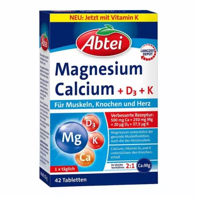 Abbey Magnesium Calcium + D + K tabletės, 42 vnt