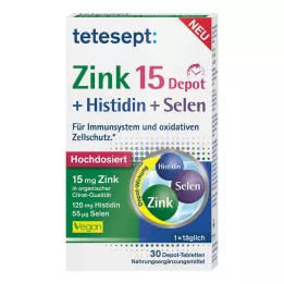 TETESEPT Cinkas 15 Depot + histidinas + selenas plėvele dengtos tabletės, 30 vnt