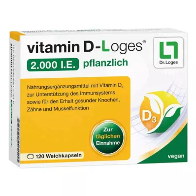VITAMIN D-LOGES 2 000 I.U. augalinės minkštos kapsulės, 120 vnt