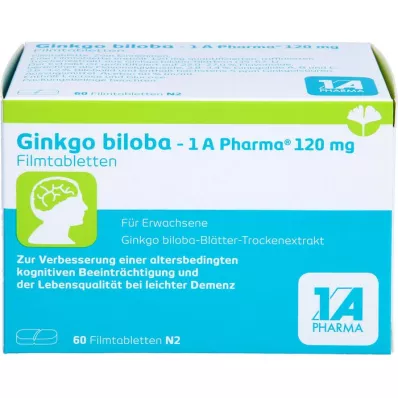 GINKGO BILOBA-1A Pharma 120 mg plėvele dengtos tabletės, 60 vnt