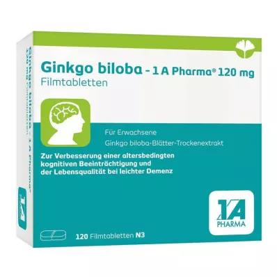 Ginkgo biloba - 1 A Pharma® 120 mg plėvele dengtos tabletės, 120 vnt Ginkgo biloba - 1 A Pharma® 120 mg plėvele dengtos tabletės, 120 vnt