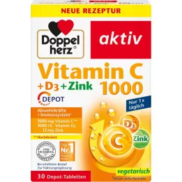 DOPPELHERZ Vitaminas C 1000+D3+Cinkas Depot tabletės, 30 kapsulių
