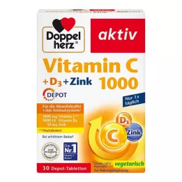 DOPPELHERZ Vitaminas C 1000+D3+Cinkas Depot tabletės, 30 kapsulių