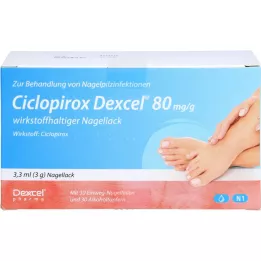 CICLOPIROX Dexcel 80 mg/g nagų lakas, kurio sudėtyje yra veikliosios medžiagos, 3,3 ml