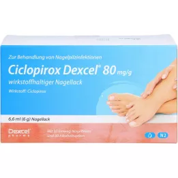 CICLOPIROX Dexcel 80 mg/g nagų lakas, kurio sudėtyje yra veikliosios medžiagos, 6,6 ml