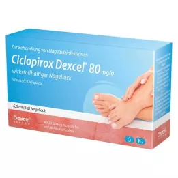 CICLOPIROX Dexcel 80 mg/g nagų lakas, kurio sudėtyje yra veikliosios medžiagos, 6,6 ml