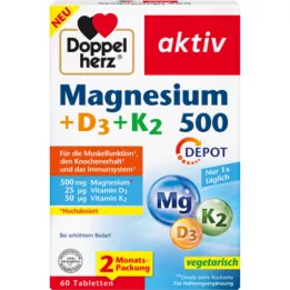 DOPPELHERZ Magnis 500+D3+K2 Depot tabletės, 60 kapsulių