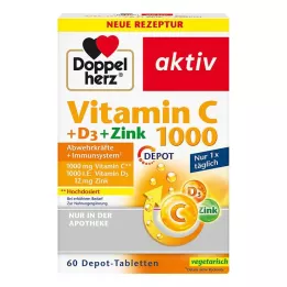 DOPPELHERZ Vitaminas C 1000+D3+Cinkas Depot tabletės, 60 kapsulių