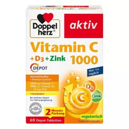 DOPPELHERZ Vitaminas C 1000+D3+Cinkas Depot tabletės, 60 kapsulių