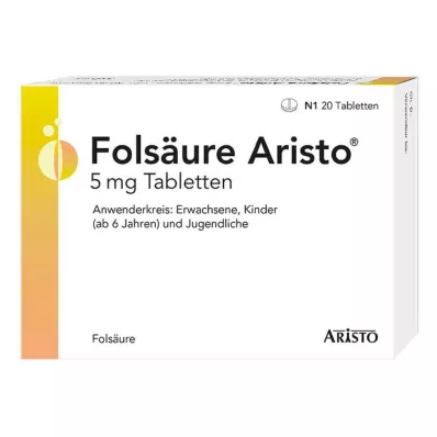 Folio rūgštis Aristo 5 mg tabletės, 20 vnt Folio rūgštis Aristo 5 mg tabletės, 20 vnt