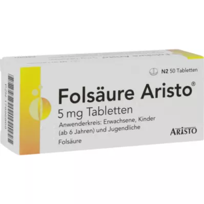 FOLSÄURE ARISTO 5 mg tabletės, 50 vnt
