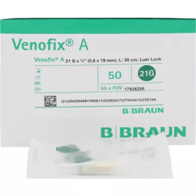 VENOFIX A Venipunktūros makštis 21 G 0,8x19 mm, 30 cm, žalia, 1 vnt