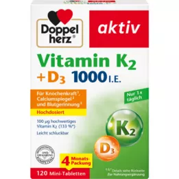 DOPPELHERZ Vitaminas K2+D3 1000 I.U. tabletės, 120 kapsulių