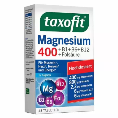 Taxofit Magnesium 400 + B1 + B6 + B12 + folio rūgšties tabletės, 45 vnt Taxofit Magnesium 400 + B1 + B6 + B12 + folio rūgšties tabletės, 45 vnt