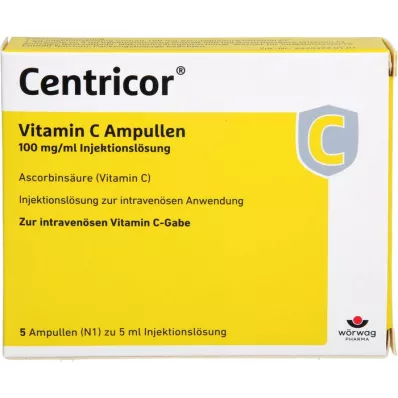 CENTRICOR Vitamino C ampulės 100 mg/ml injekcinio tirpalo, 5X5 ml