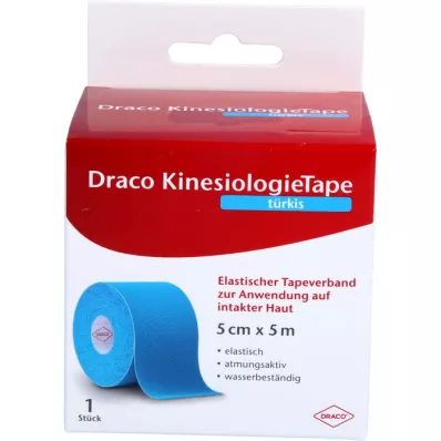 DRACO KINESIOLOGIETAPE 5 cmx5 m turkio spalvos, 1 vnt