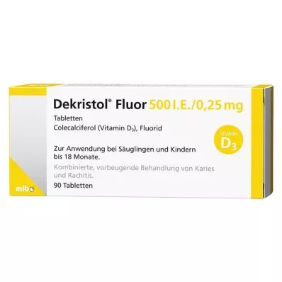 DEKRISTOL Fluoro 500 I.U./0,25 mg tabletės, 90 vnt DEKRISTOL Fluoro 500 I.U./0,25 mg tabletės, 90 vnt