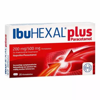 IbuHEXAL plus paracetamolis 200 mg/500 mg plėvele dengtos tabletės, 20 vnt IbuHEXAL plus paracetamolis 200 mg/500 mg plėvele dengtos tabletės, 20 vnt