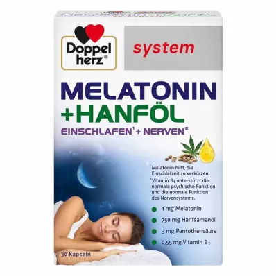 Doppelherz melatoninas + kanapių aliejus sistemos kapsulės, 30 vnt Doppelherz melatoninas + kanapių aliejus sistemos kapsulės, 30 vnt